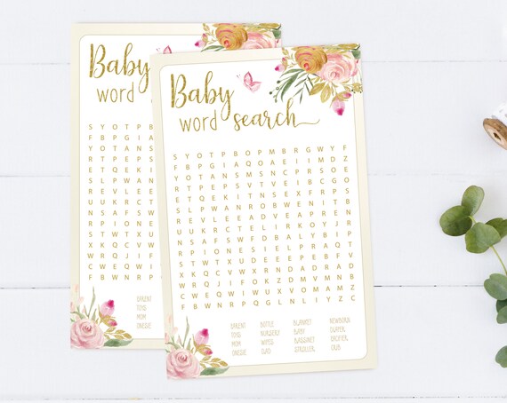 Baby Shower Word Search Game, BABY WORD SEARCH, Butterfly Baby Shower Game printable, Butterfly Baby Shower Game