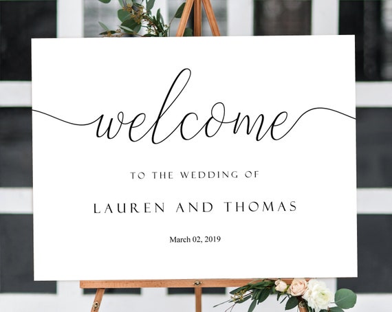 Welcome Wedding Sign, Editable PDF ANY EVENT Bridal Baby Wedding Baptism Birthday Shower Sign, Black Editable wedding sign Horizontal