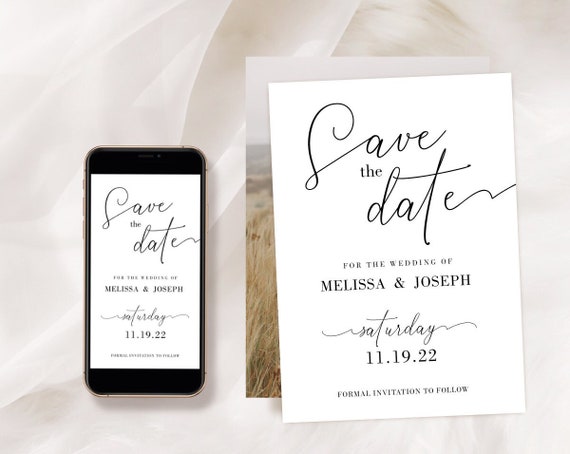 Modern Minimal Save The Date Template, Save the Date Digital Download, Smartphone, Save The Date With Photo, Editable Wedding Save the Date