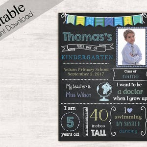 First Day of School Sign Card, First day of School Chalkboard Editable school, Chalkboard Sign, Kindergarten, photo School, INSTANT DOWNLOAD