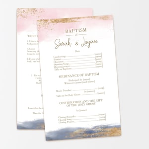 Baptism Program, Editable Program, twin, girl and boy, Printable Digital, Pink Blue Gold, Program Template, Instant Download, Corjl