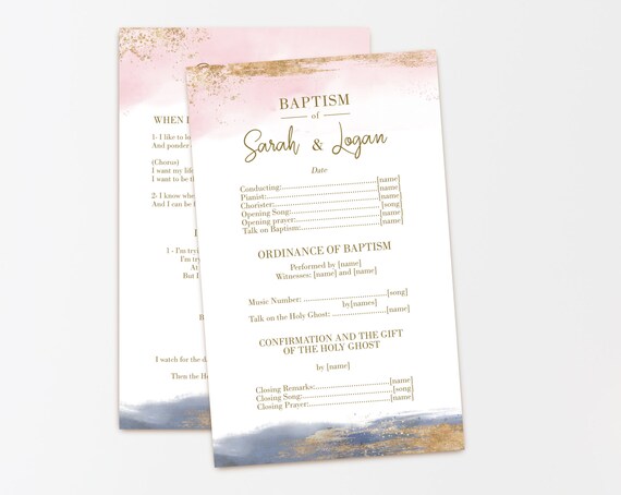 Baptism Program, Editable Program, twin, girl and boy, Printable Digital, Pink Blue Gold, Program Template, Instant Download, Corjl