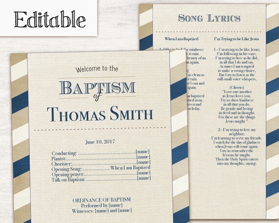 Baptism Program, Editable PDF, Printable Digital Handout boy Baptism, blue beige, Boy Baptism, Boy Program Template, Instant Download