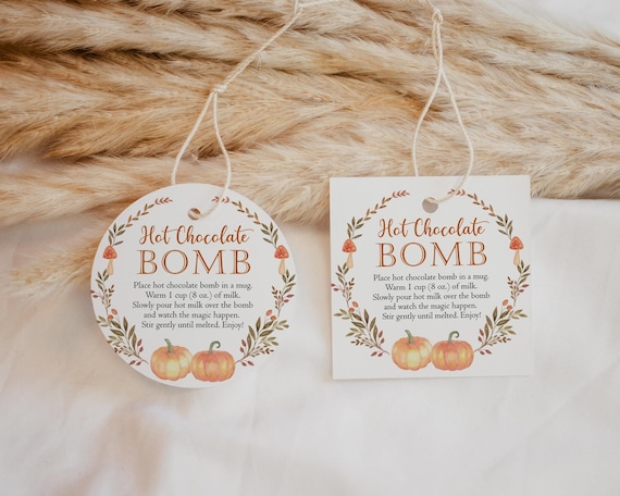 Editable Fall Hot Chocolate Bomb Tag, Bomb Instructions, Thanksgiving Printable Hot Cocoa Bomb Tag,  Party Favor, Corjl, HC222