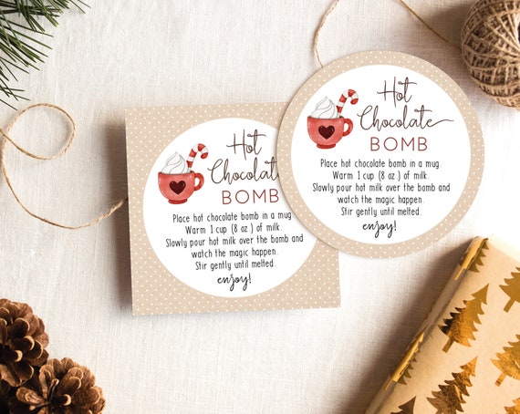 Hot Chocolate Bomb Tag, Editable Hot Chocolate Bomb Tag, Printable Hot Cocoa Bomb Tag, Christmas Gift, Party Favor, Corjl, HC11