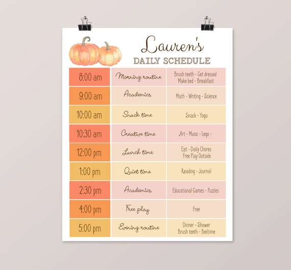 Editable Home School Daily Planner, Editable Daily Routine Schedule, Autumn Routine Schedule Chart, Pumpkin Daily Homeschool Planner, Corjl