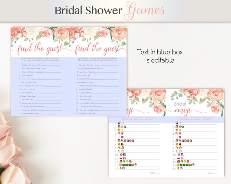 Bridal Shower Games Peach Floral Editable Bridal Shower Games image 3