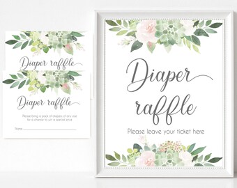 Greenery Succulent Diaper Raffle Sign and Card (Digital Download)