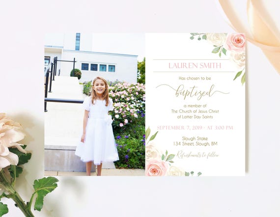 Baptism Invitation Girl, Editable PDF, Girl Invitation, Baptism Invite, Invitation Template, Flowers Blush Pink Watercolor Floral, Corjl