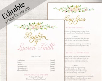 Baptism Program LDS Printable Digital Editable PDF Songs | Etsy