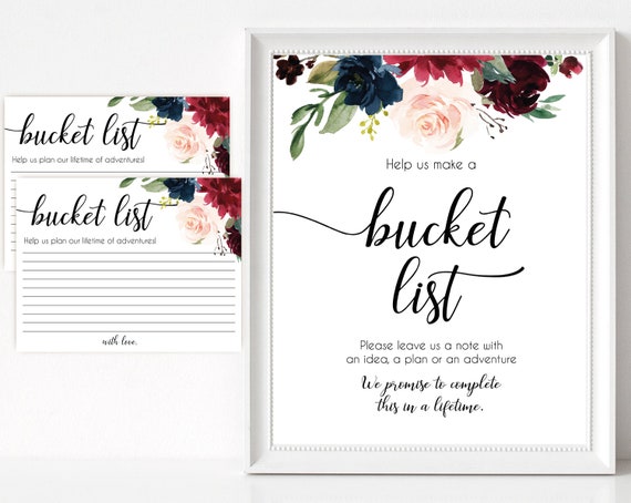 Wedding Bucket List, Bucket List Wedding, Bucket List Guest Book, Wedding Guest Book Ideas, Bucket List Printable, Navy Blue Marsala