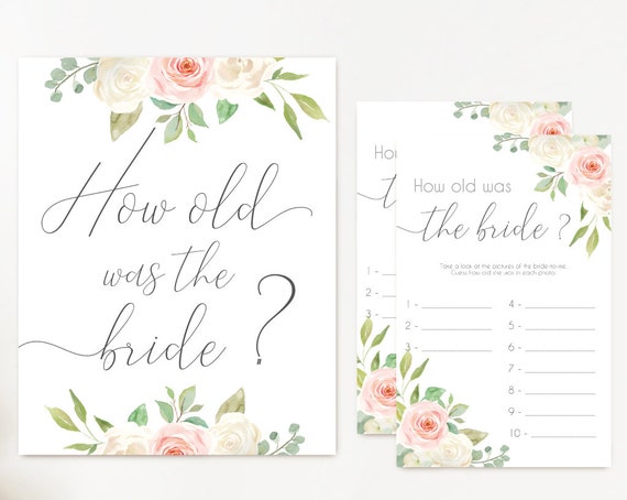 Bridal Shower Game How old was the bride, Editable PDF Instant Download, Bridal Shower Blush Pink White INSTANT DOWNLOAD Wedding Shower Game