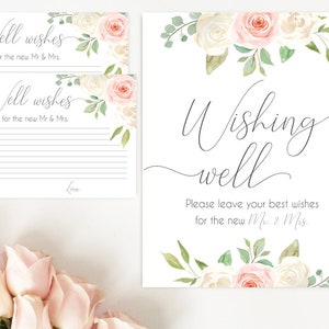 Blush, Blush White Pink, Glückwünsche Karten und Schild, Brautparty Wünsche für die neue Herr Frau Karte Vorlage, sofortiger download