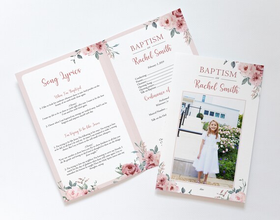 LDS Editable Baptism Program, Editable Dusty Rose flowers Program, Editable Girl Baptism Program, Baptism Program Template, Corjl