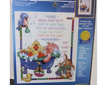 Janlynn Cross Stitch Kit 10"X12" Bath Time Rules 14 Count 80-441