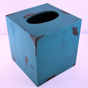 Distressed Teal Square Tissue Box Cover.