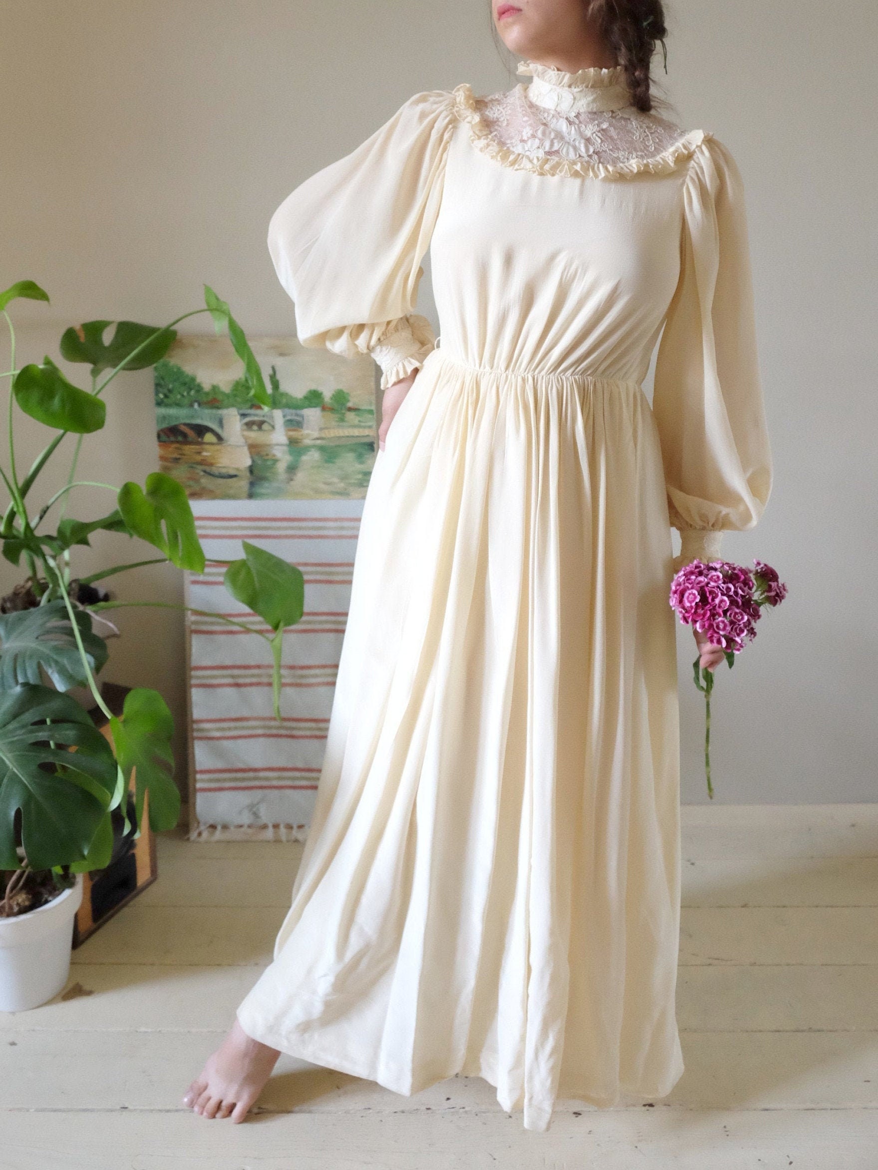 70s Wedding dress 60s 70s Vintage Prairie Chiffon Victorian | Etsy