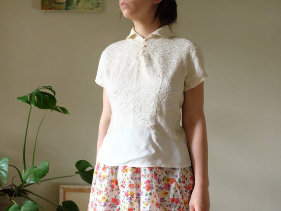 40s blouse 40s 50s Vintage white lace layer blouse