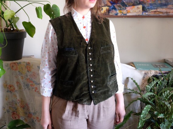 19th Century Antique Vest green checkered men vel… - image 6