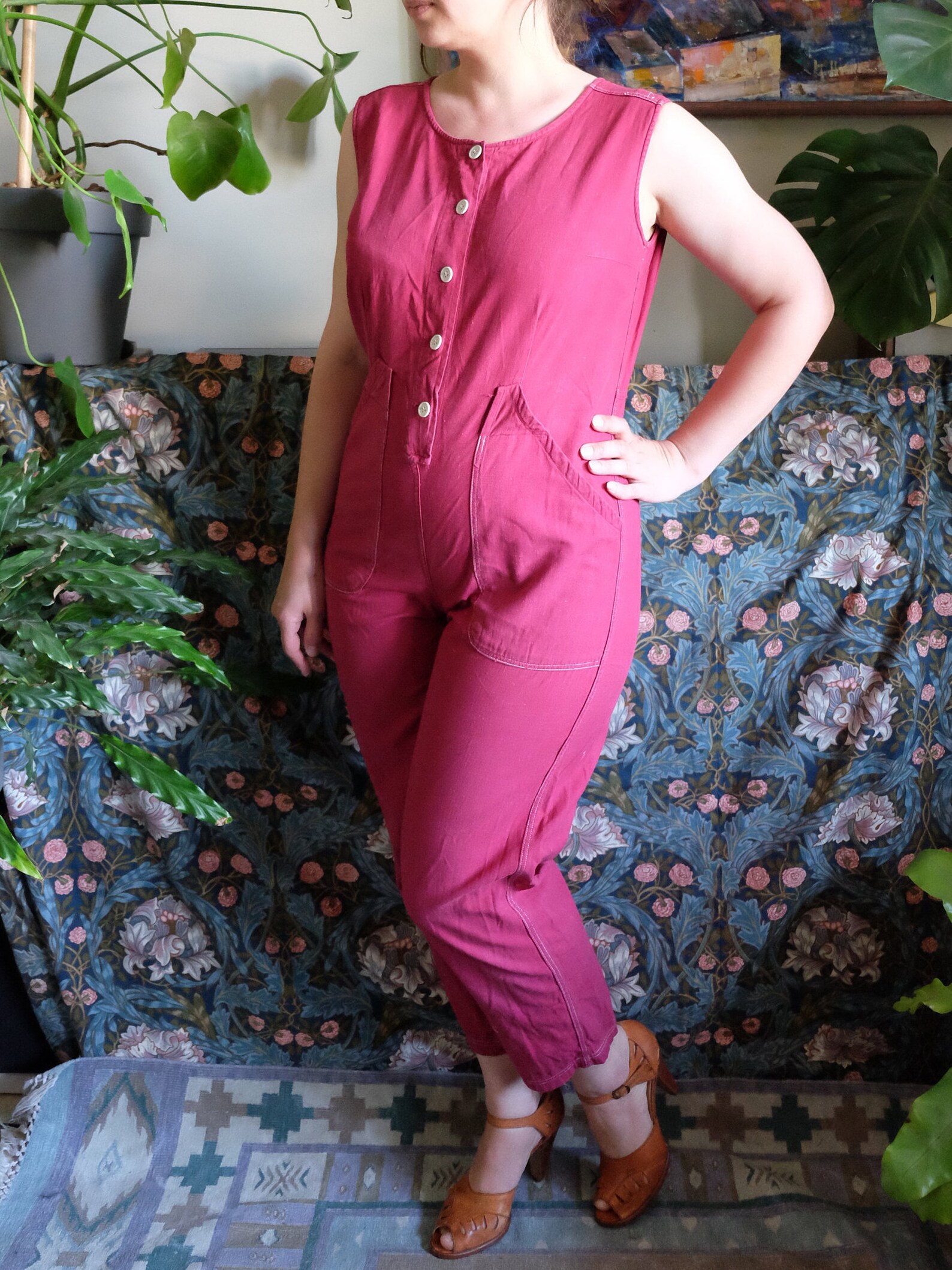 Vintage jumpsuit 50s 60s cherry red sleeveless overall | Etsy