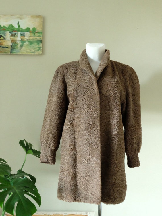 Astrakhan Coat 70s does 40s Vintage real fur Brown