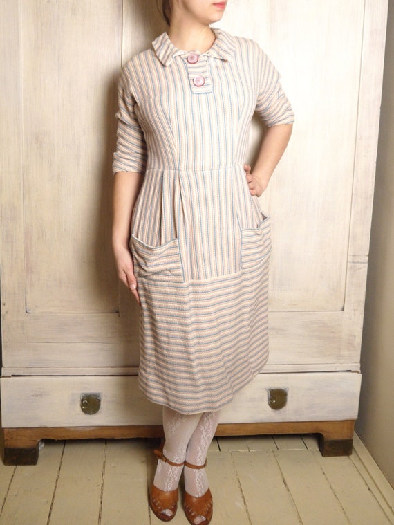 Vintage 1950s dress Striped Fall sheath dress Dolm