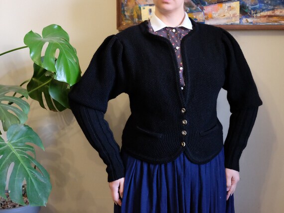 Gobl 70s Vintage black cardigan cable knit sweater