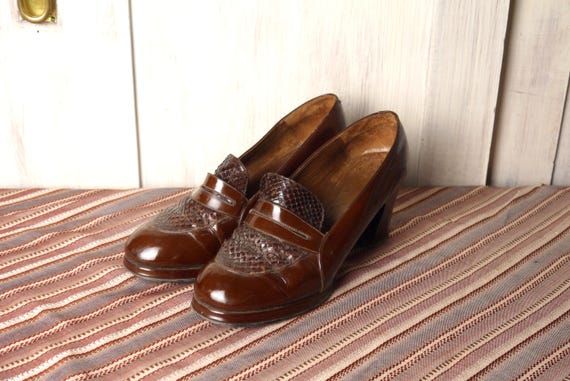 Vintage 1940s 1930s pumps Platform Loafers shoes L