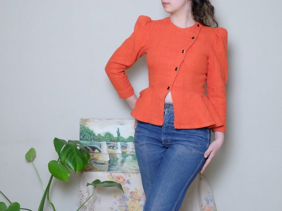 70s does 40s Vintage jacket red puffed sleeve asym