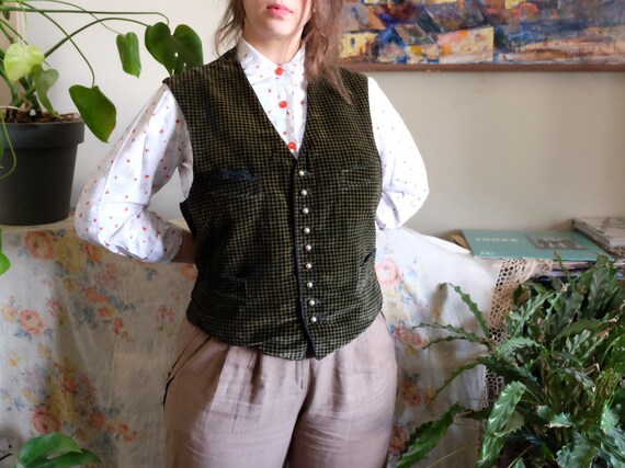 19th Century Antique Vest green checkered men vel… - image 2