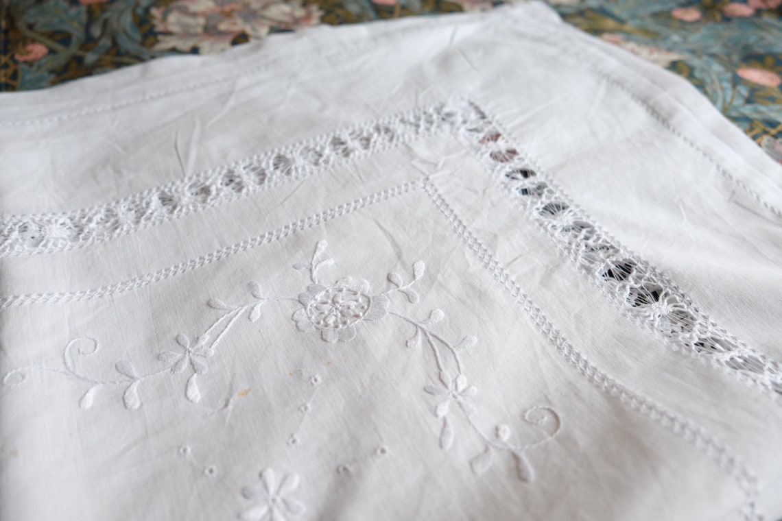 Victorian White Square Cotton Tablecloth Vintage Hemstitch - Etsy