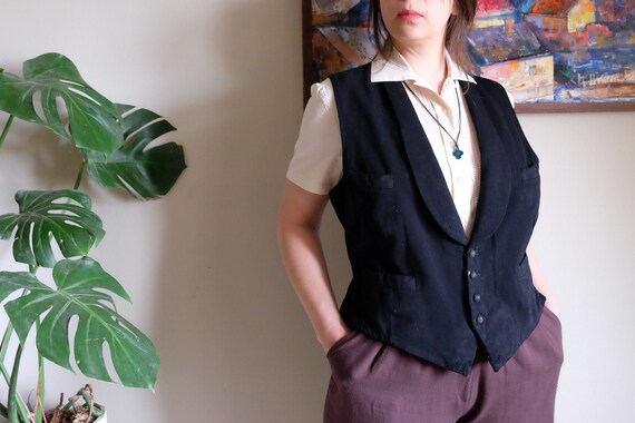 1900s 1930s Vintage Tuxedo Vest Men black woolen v