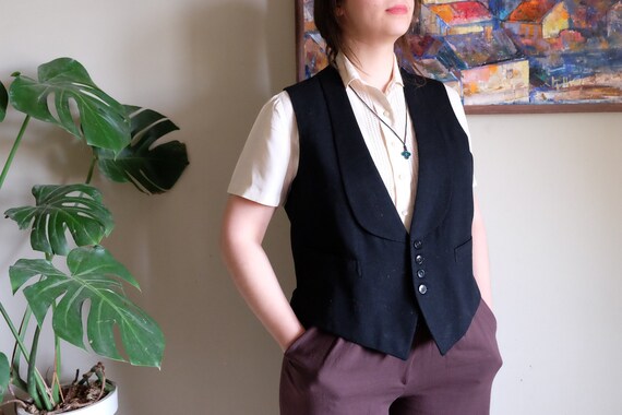 1900s 1930s Vintage Tuxedo Vest Men black woolen v