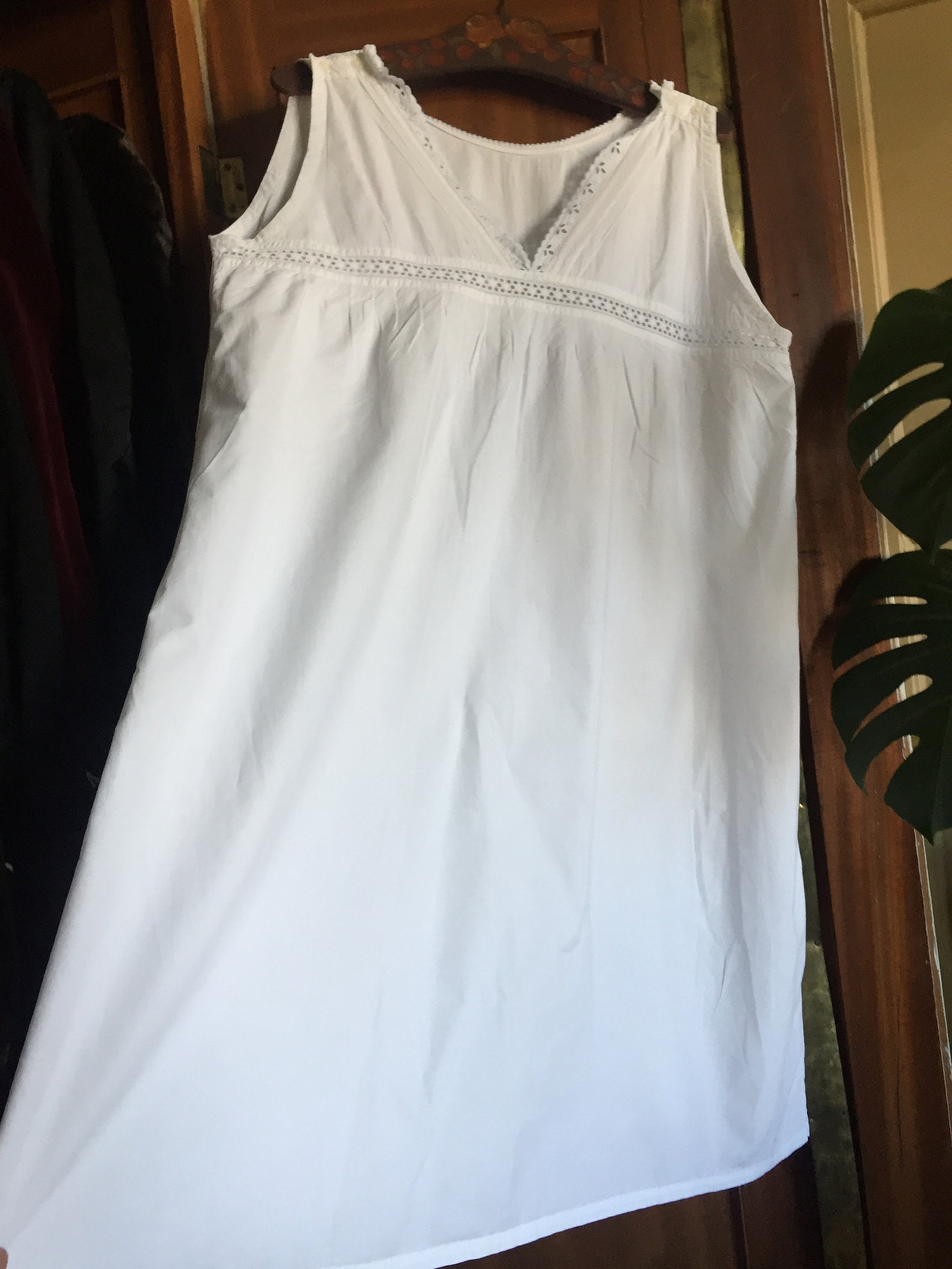 Antique night shirt 1900s white cotton v-neck sleeveless under | Etsy