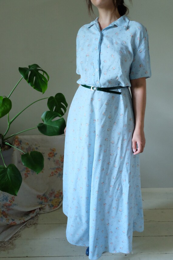 Vintage 30s 40s dress light blue floral calico pri