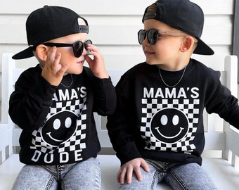 Mama’s Dude Sweatshirt – Boys Graphic Crewneck – Kids Gift for Mom – Trendy Youth Pullover