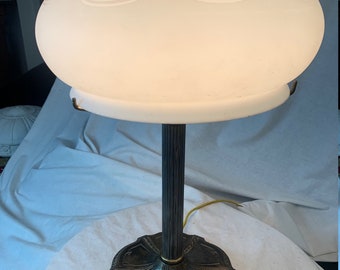 Vintage Signed Miller Lamp Co. Art Nouveau Table Lamp with Cameo Glass Shade