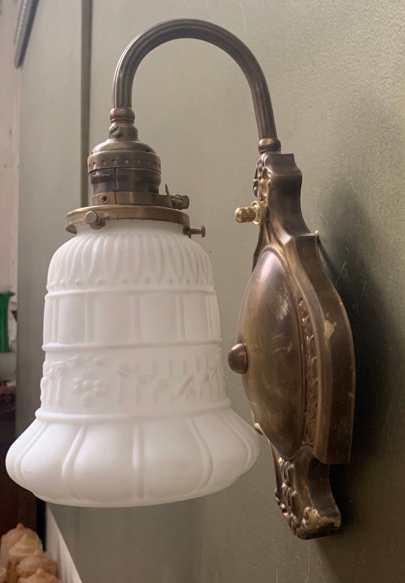 Set of 4 Vintage Matching Brass Wall Sconces with Milk Glass Etsy