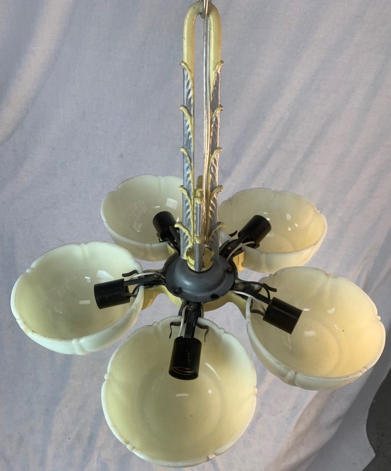 Pair of 5 Light Slip Shade Fixture With Custard Glass Shades. Etsy