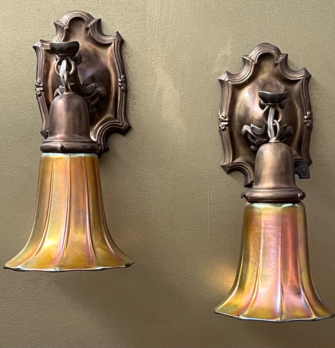 Vintage Pair of Art Nouveau Wall Sconces With Steuben Etsy