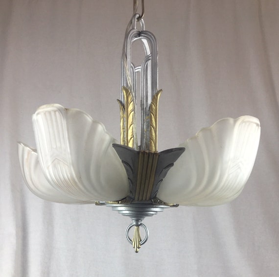 ART DECO GLASS SLIP SHADE CUSTARD CHANDELIER SCONCE LIGHT FIXTURE RESTORATION