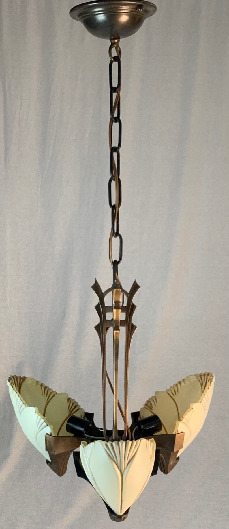 Vintage 3 Light Solid Bronze Bat Wing Chandelier Etsy