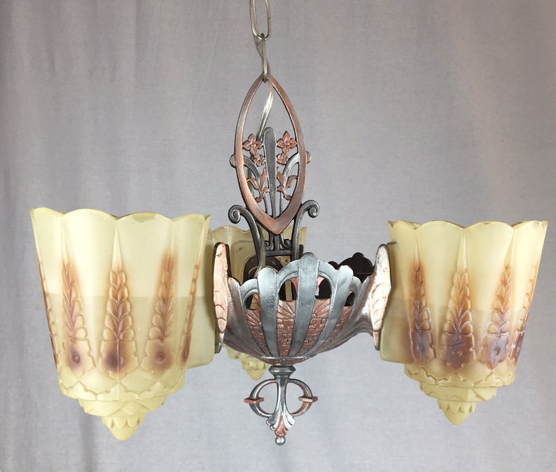 Lincoln Art Deco 3 Light Slip Shade Chandelier Etsy