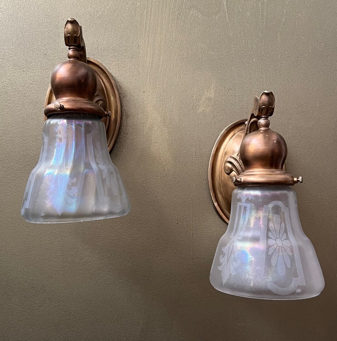 Pair of Vintage Art Nouveau Wall Sconces With verre De Etsy