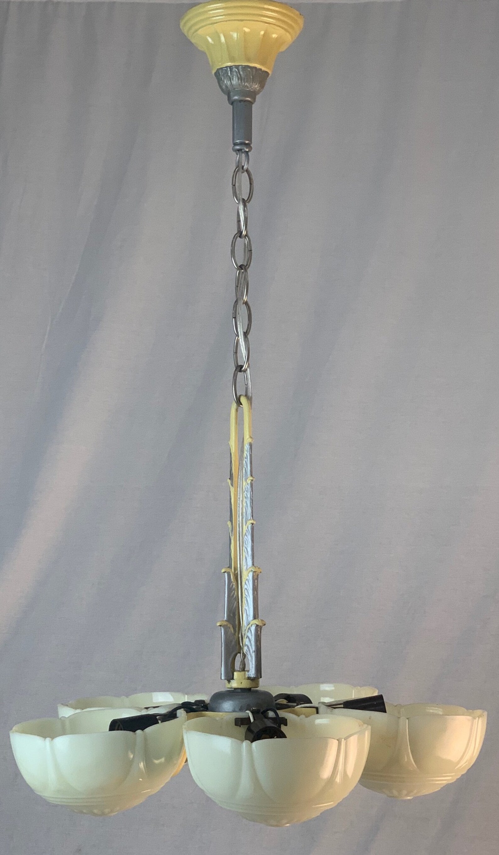 Pair of 5 Light Slip Shade Fixture With Custard Glass Shades. Etsy