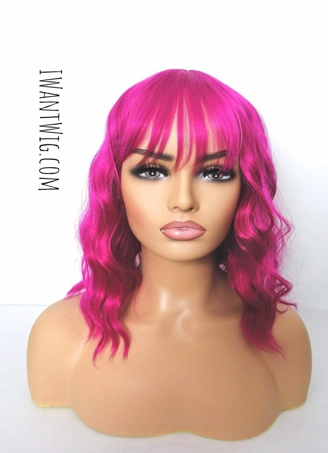 Hot pink wavy wig bangs fringe curly hot pink deep dark Etsy
