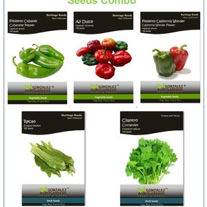 5 Pack Seed Varieties: Culantro, Coriander, Cubanelle pepper, Bell pepper & Puerto Rican sweet pepper