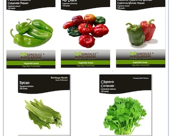 5 Pack Seed Varieties: Culantro, Coriander, Cubanelle pepper, Bell pepper & Puerto Rican sweet pepper