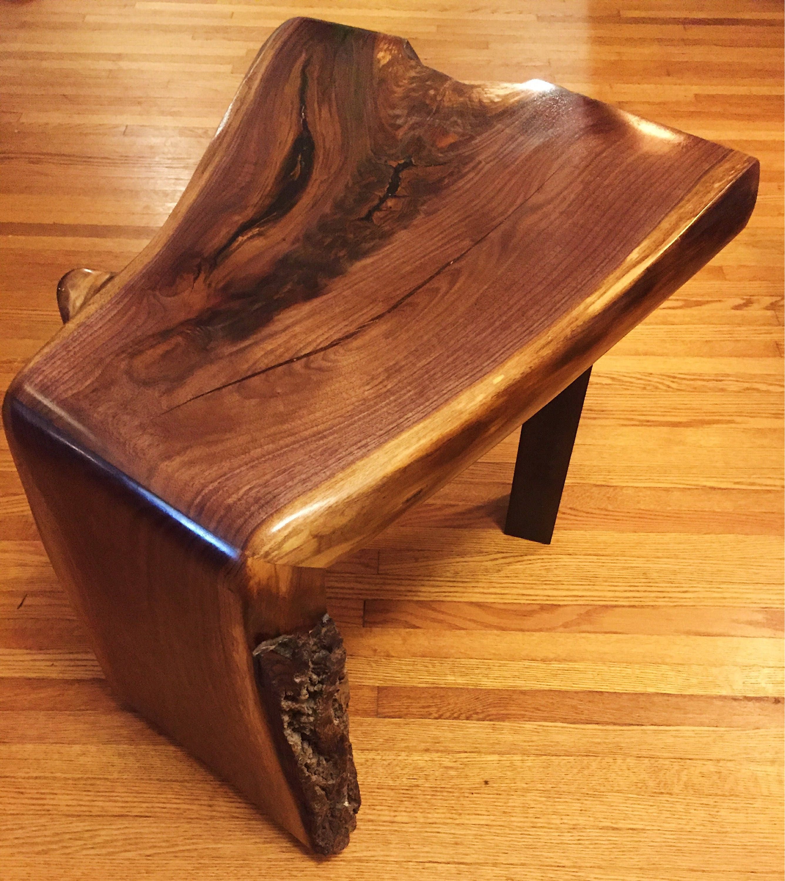 Live Edge Walnut Wood Waterfall Table: Live Edge Side/End Table