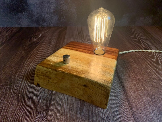 Exotic Monkeypod Wood Block Desk Lamp with Telecaster Guitar  style On/Off switch